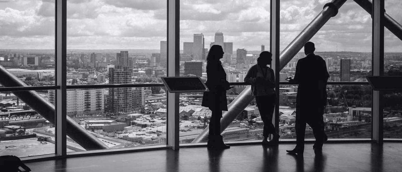 Business meeting with city view